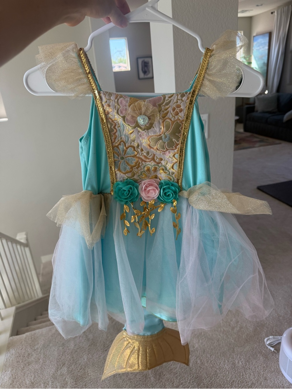 Girls' Aqua & Gold Mermaid Tulle Costume Dress by